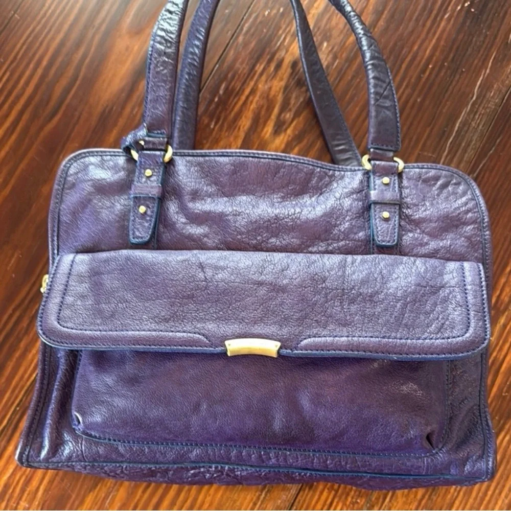T. Tahari Purple Leather Satchel Handbag Vintage EUC